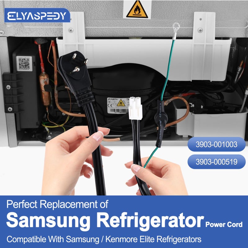 Elyaspedy 2025 Upgraded 3903-001003 3903-000519 Refrigerator Power Cord For Samsung,Compatible With Rh29H8000Sr/Aa-00, Rf261Beaeww/Aa-01 Etc,Replace Fridge Power Cord 3903-000786 3903-000796 Etc - Image 2